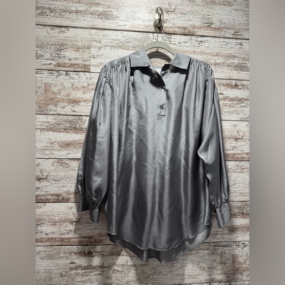 Allison Woods Elegant Gray 100% Silk Blouse M - Picture 1 of 4